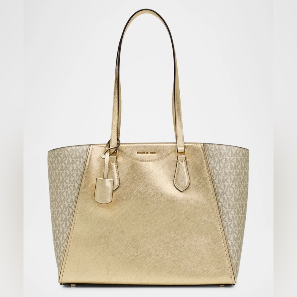 Michael Kors Taryn Large Leather Tote Bag in Gold - Picture 2 of 10